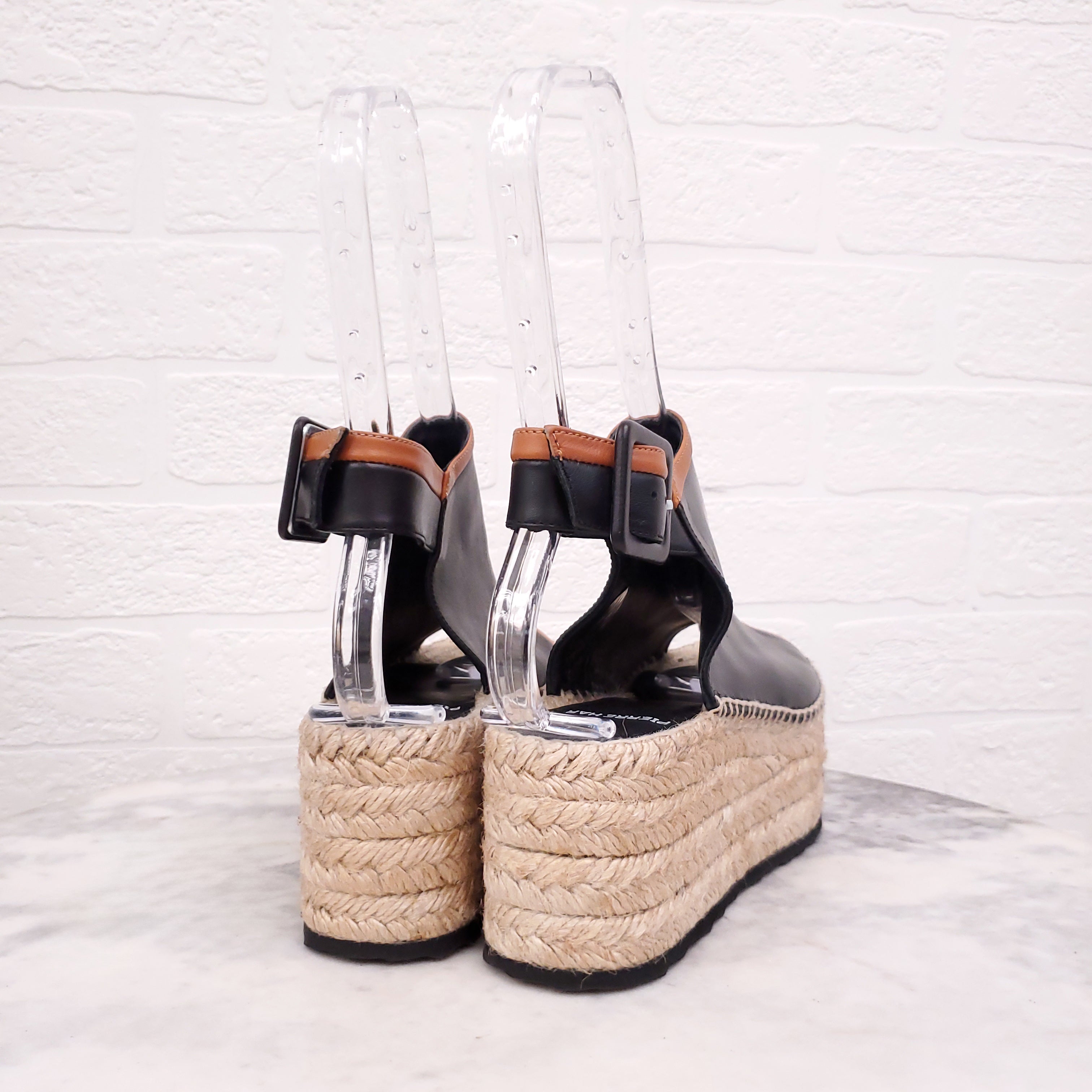 PIERRE HARDY BLACK LEATHER PLATFORM ESPADRILLES - SIZE 39