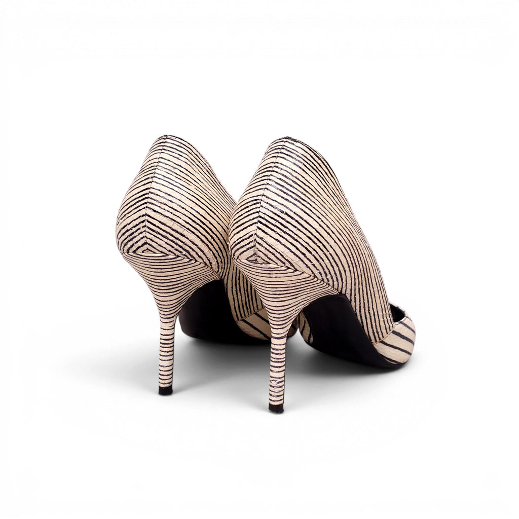 PIERRE HARDY CREAM AND BLACK STRIPED SNAKESKIN LEATHER HEELS - SIZE 39
