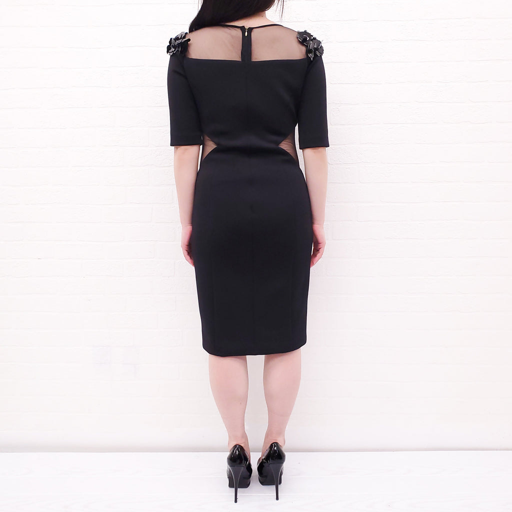 PRABAL GURUNG BLACK DRESS WITH MESH AND SEQUIN DETAIL - SIZE 6