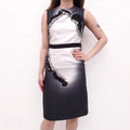 PRADA BLACK AND CREAM BEADED AND CRYSTAL PATTERNED DRESS - SIZE 38