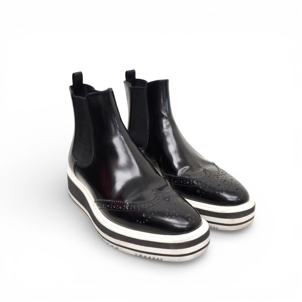 PRADA BLACK AND WHITE SPECTATOR CHELSEA BOOTS - SIZE 35.5