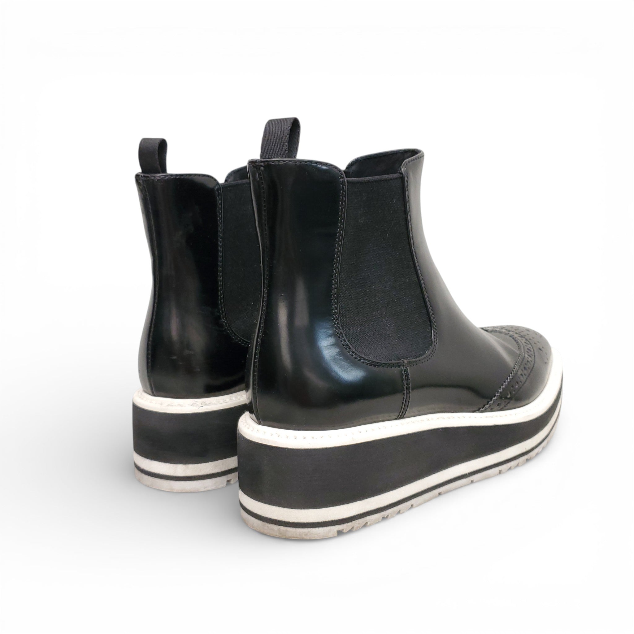 PRADA BLACK AND WHITE SPECTATOR CHELSEA BOOTS - SIZE 35.5