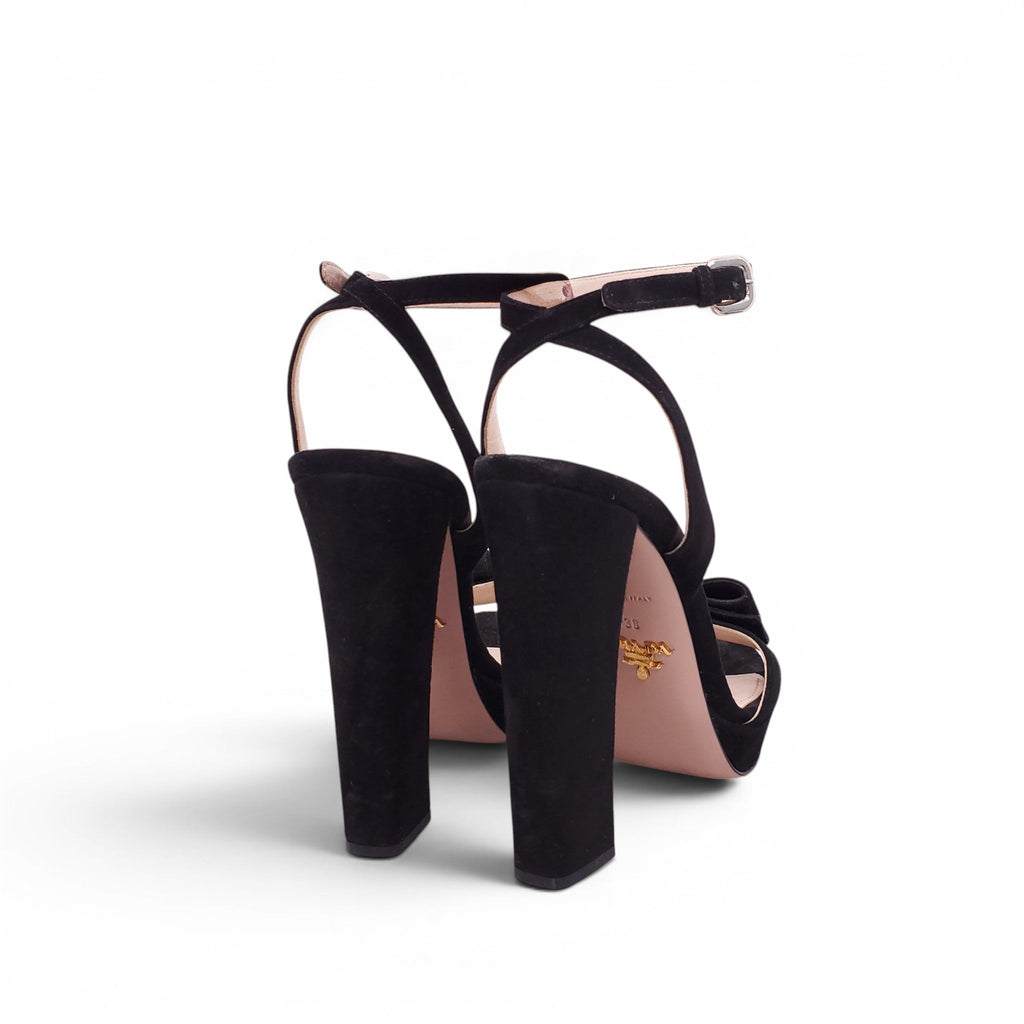 PRADA BLACK BOW SUEDE HEELS - SIZE 38