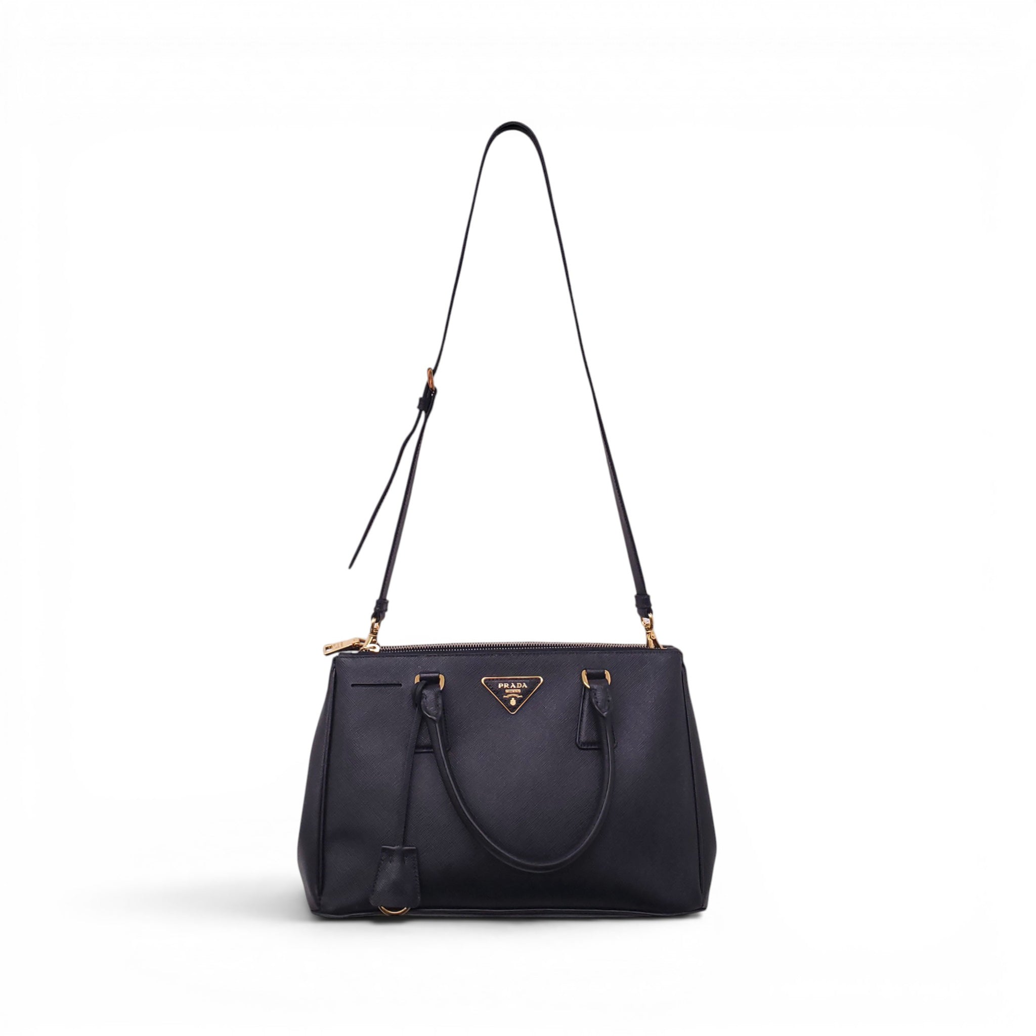 PRADA BLACK LEATHER GALLERIA SAFFIANO TOTE BAG