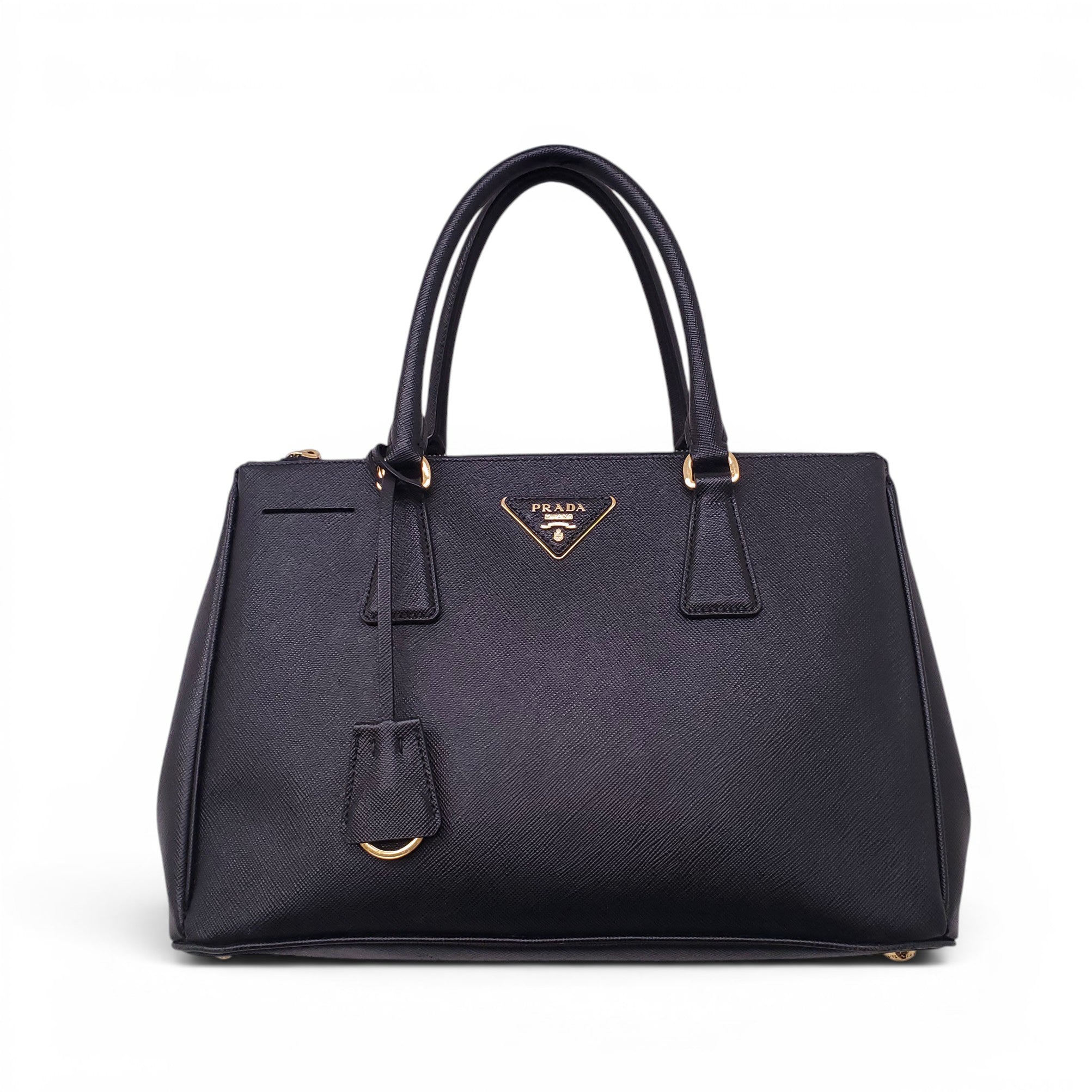 PRADA BLACK LEATHER GALLERIA SAFFIANO TOTE BAG