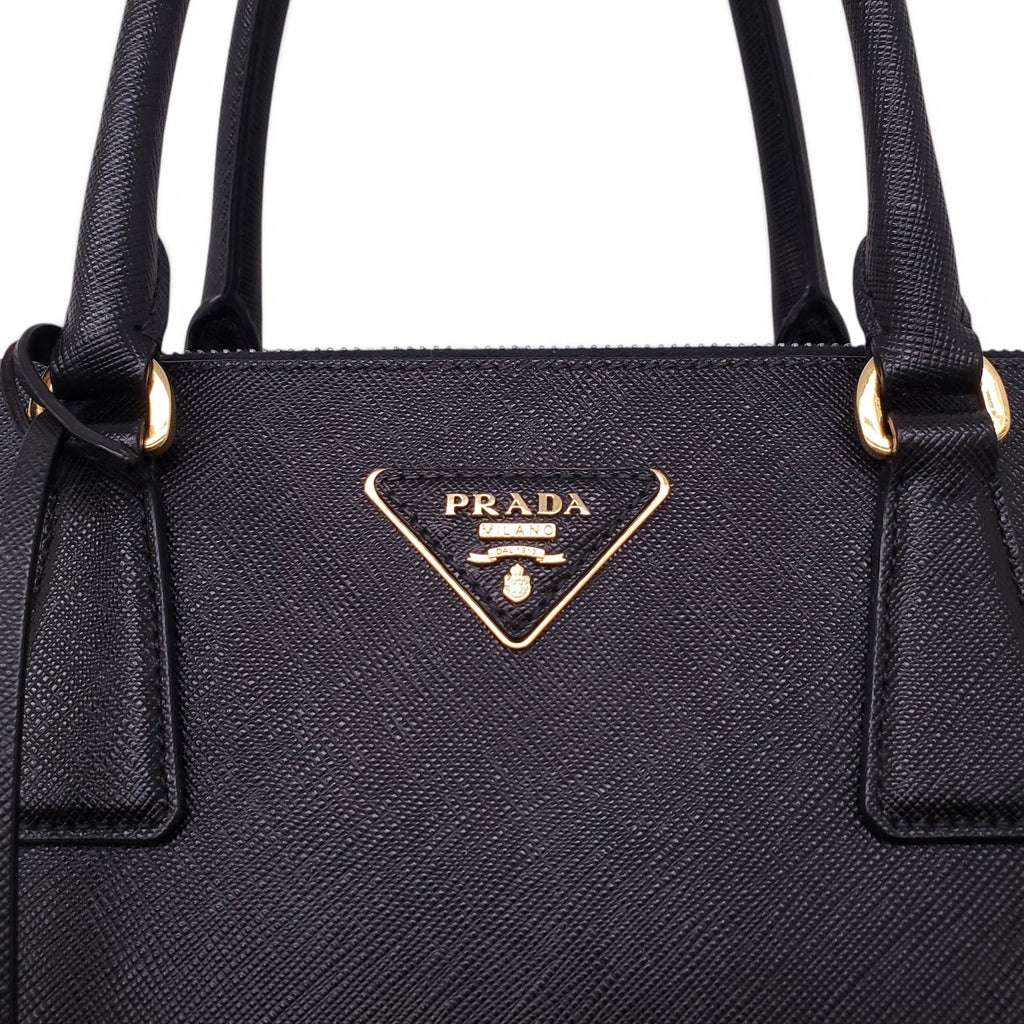PRADA BLACK LEATHER GALLERIA SAFFIANO TOTE BAG