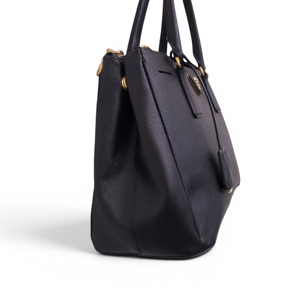 PRADA BLACK LEATHER GALLERIA SAFFIANO TOTE BAG