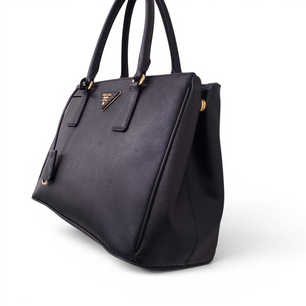 PRADA BLACK LEATHER GALLERIA SAFFIANO TOTE BAG
