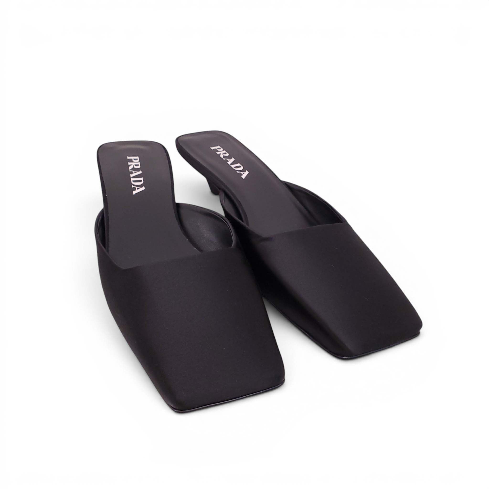 PRADA BLACK LOGO MULES - SIZE 39.5