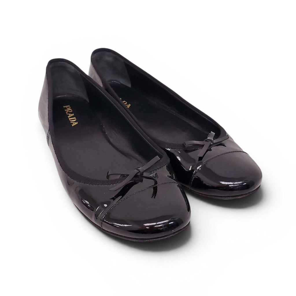 PRADA BLACK PATENT FLATS - SIZE 39