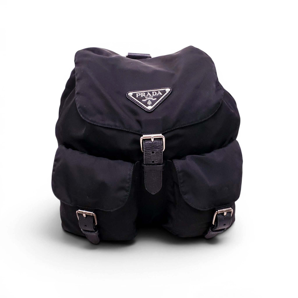 PRADA BLACK VINTAGE LOGO BACKPACK