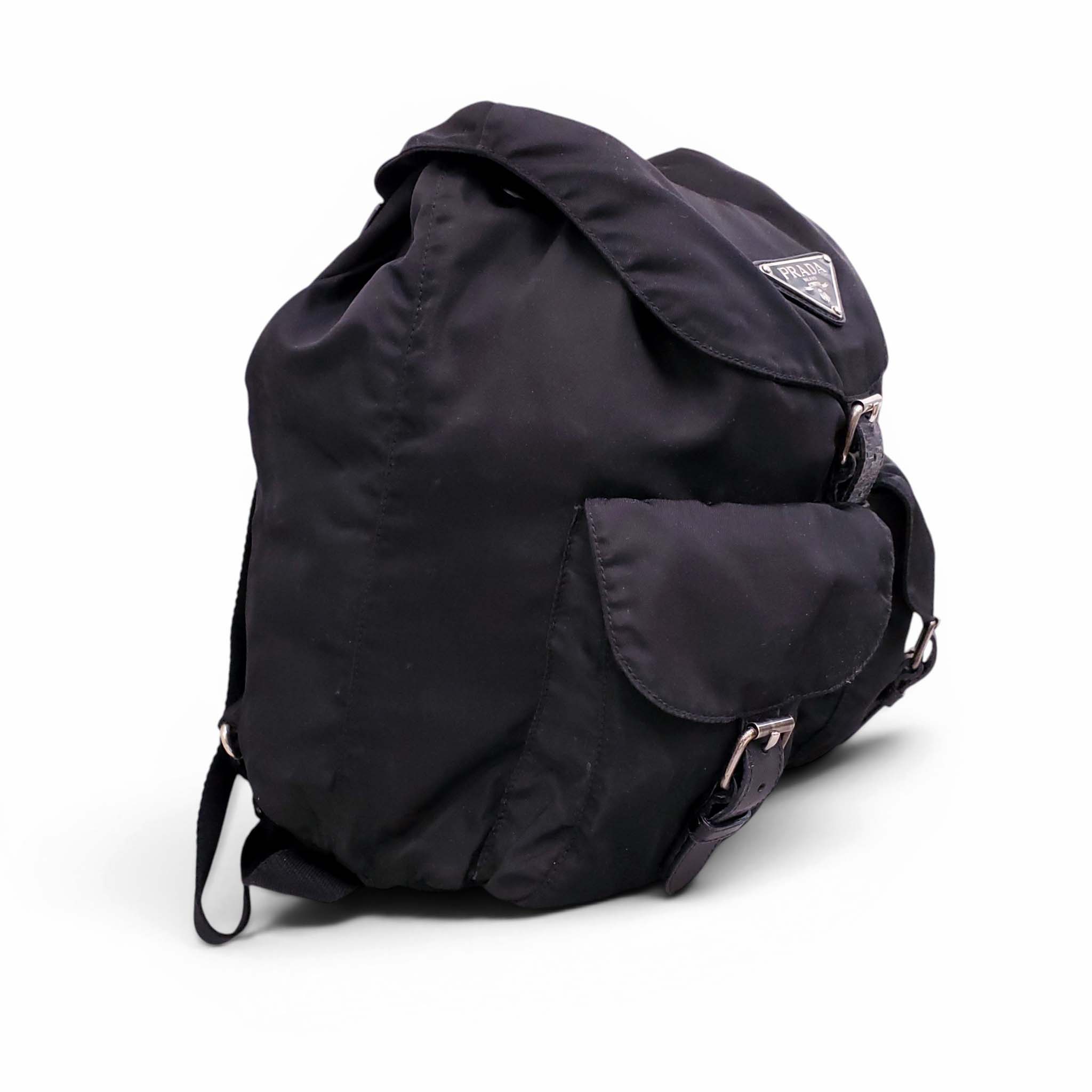 PRADA BLACK VINTAGE LOGO BACKPACK