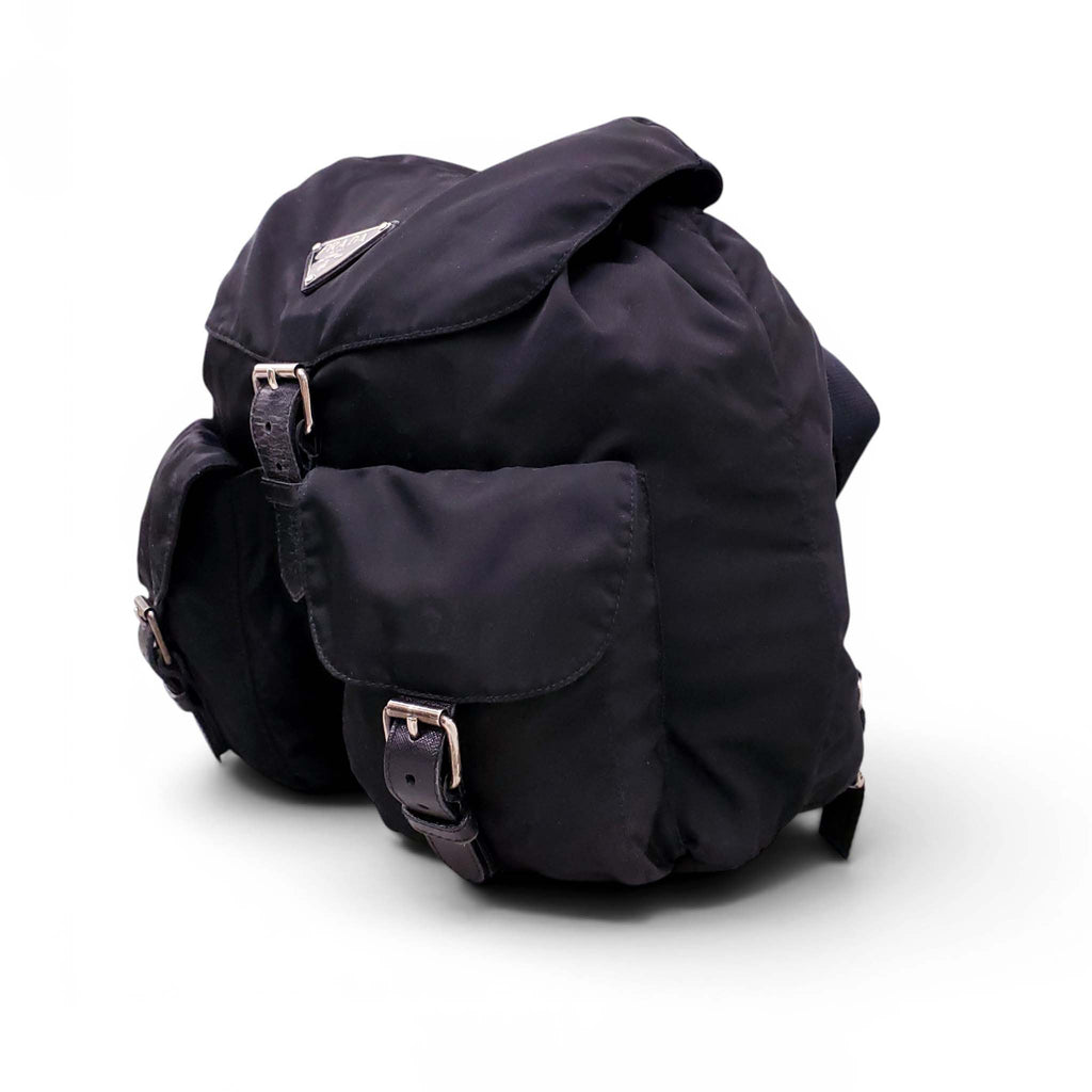 PRADA BLACK VINTAGE LOGO BACKPACK