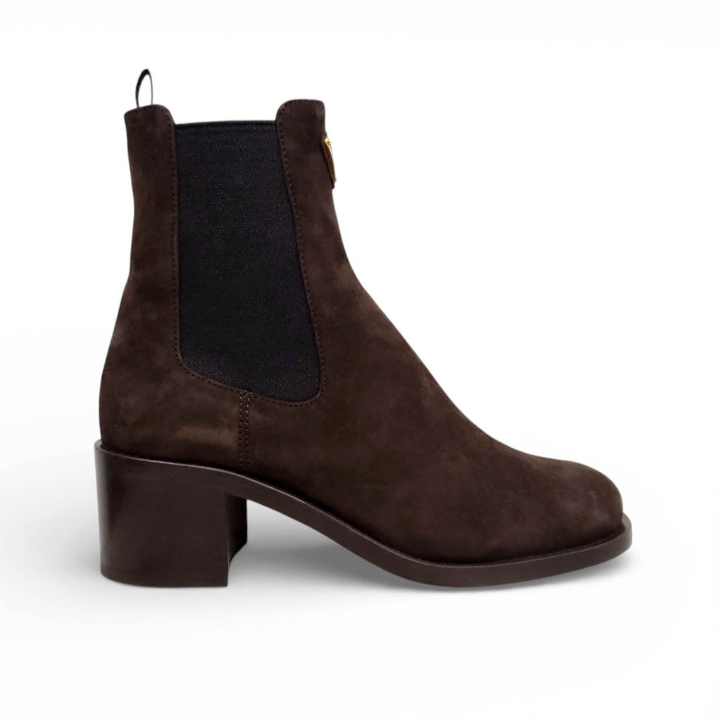 PRADA BROWN SUEDE CHELSEA BOOTS WITH LOGO - SIZE 35.5