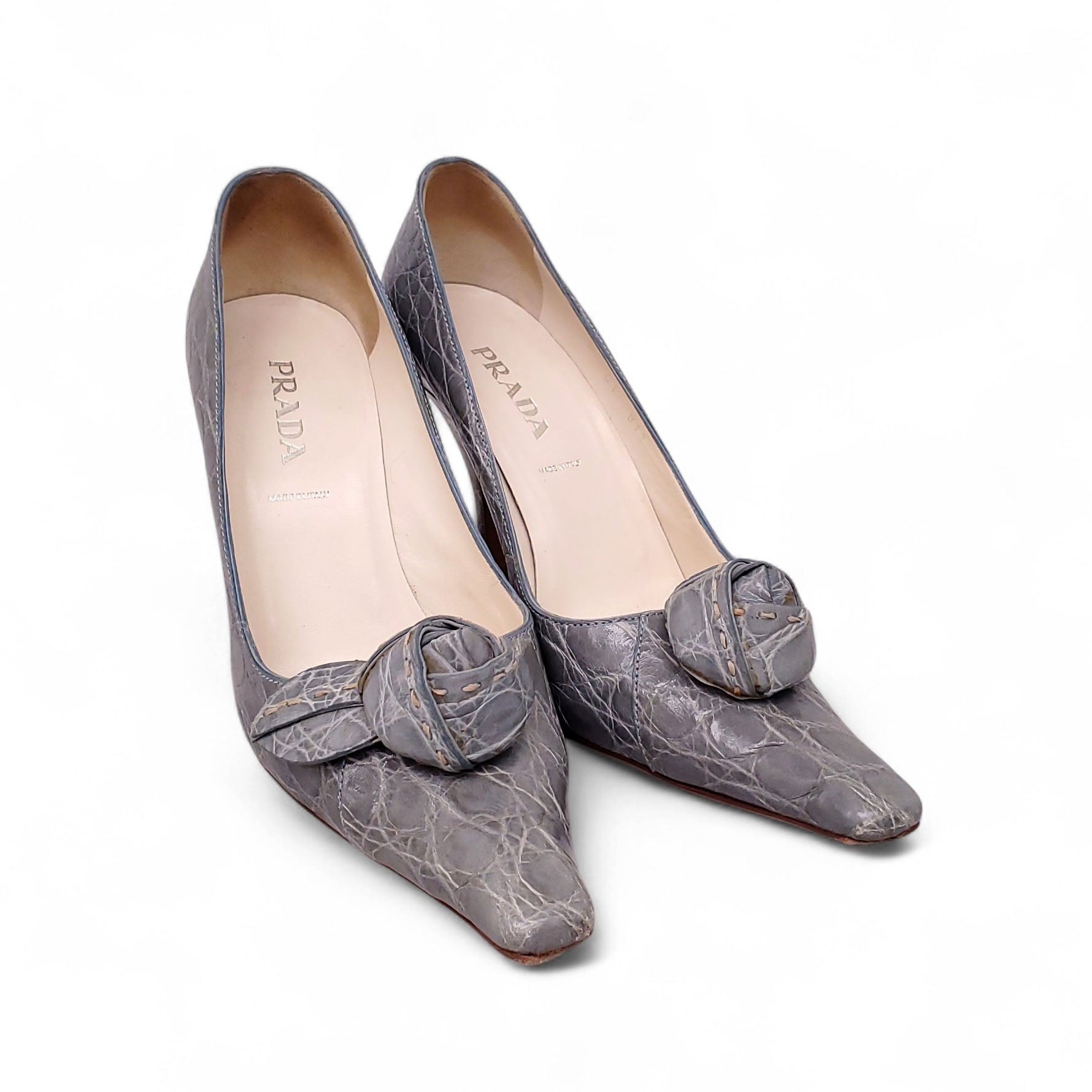 PRADA CROC HEELS WITH KNOT DETAIL - SIZE 37