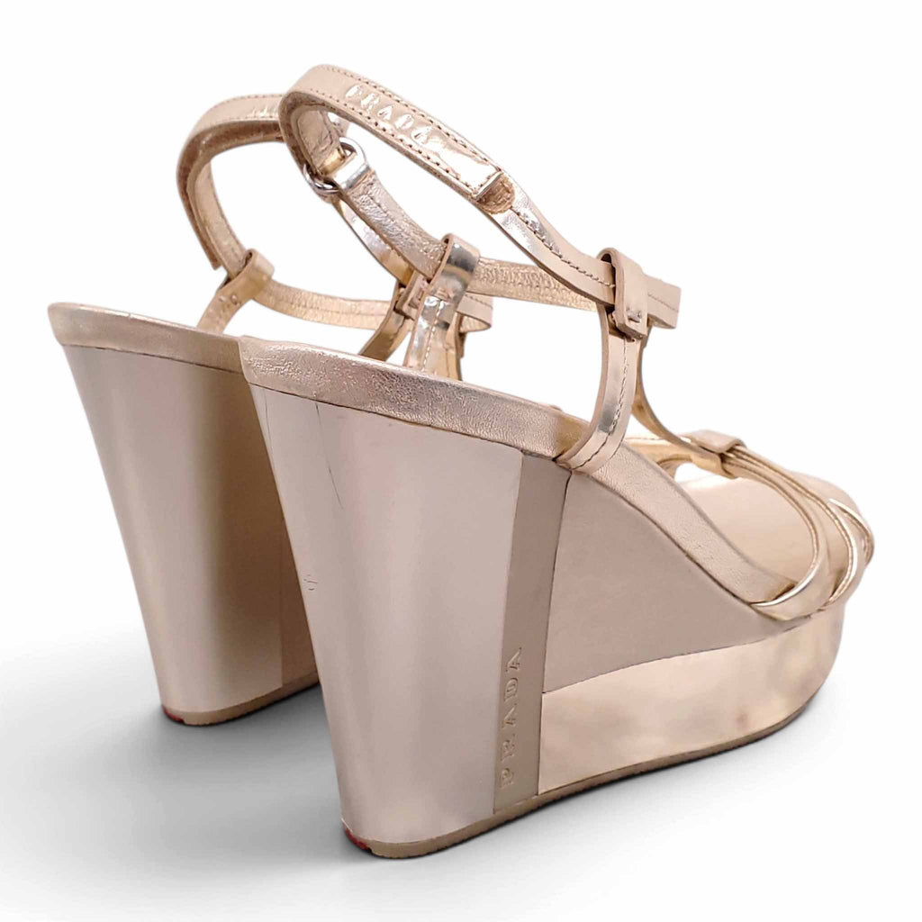 PRADA GOLD STRAPPY WEDGES - SIZE 39.5