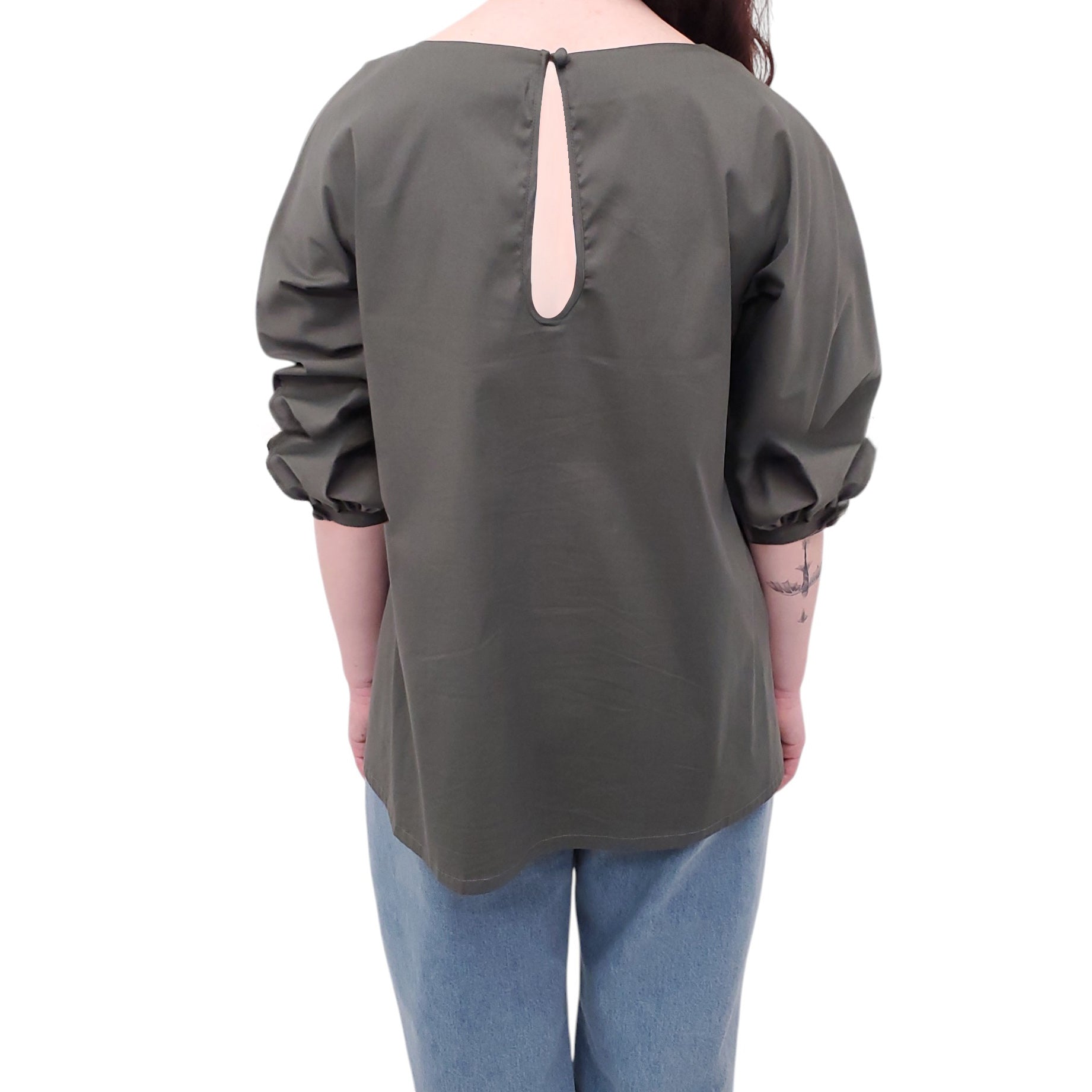 PRADA GREEN BLOUSE WITH RUCHED SLEEVES - SIZE 44