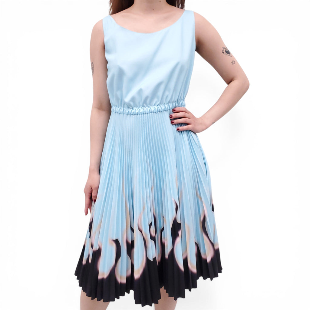 PRADA LIGHT BLUE PLEATED PATTERNED DRESS - SIZE 40