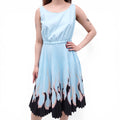 PRADA LIGHT BLUE PLEATED PATTERNED DRESS - SIZE 40