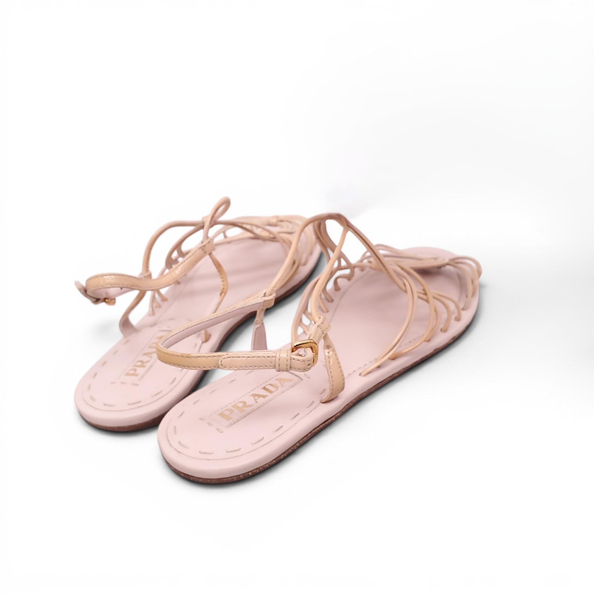 PRADA NUDE CABLE LEATHER SANDALS - SIZE 40