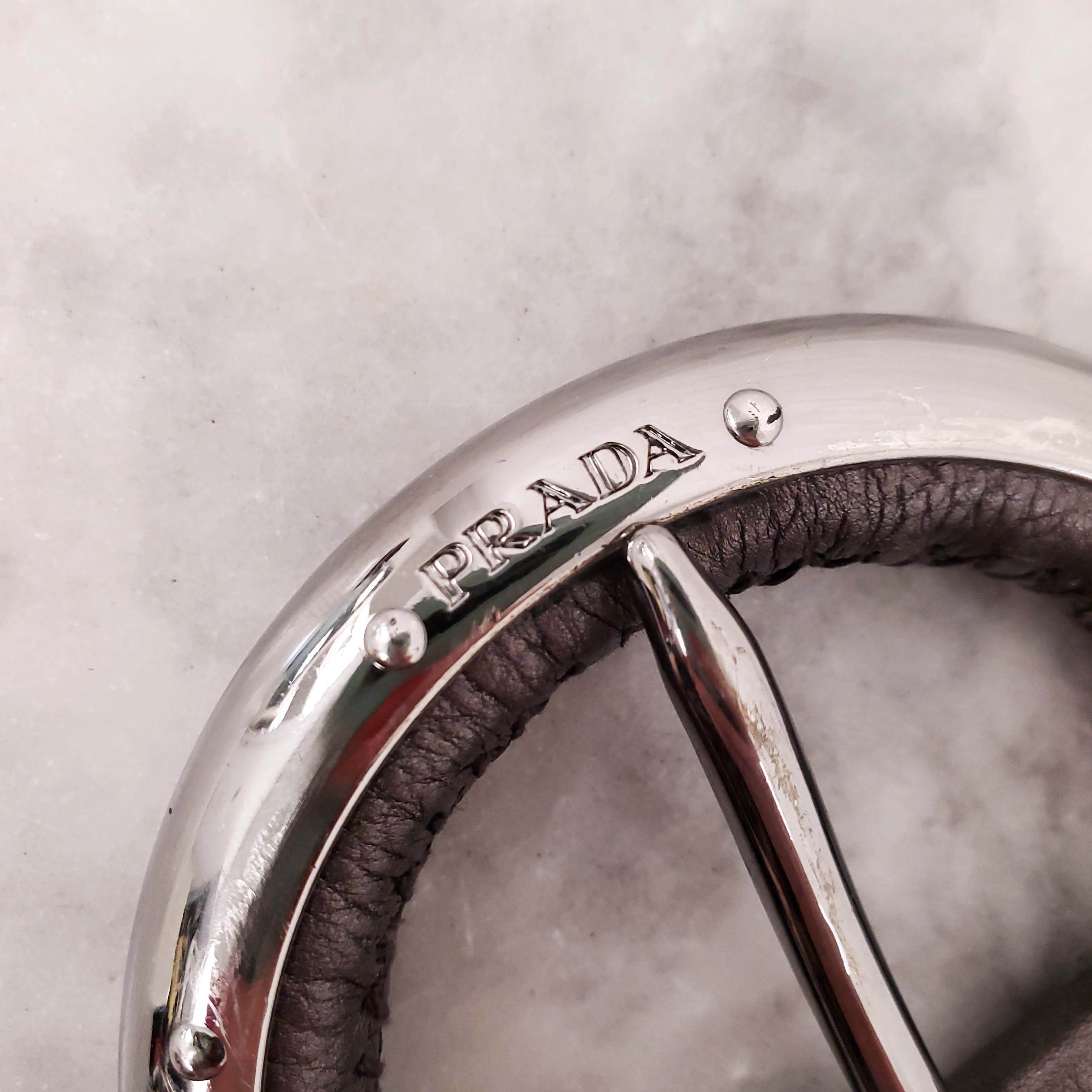 PRADA SILVER LEATHER BELT- SIZE 85