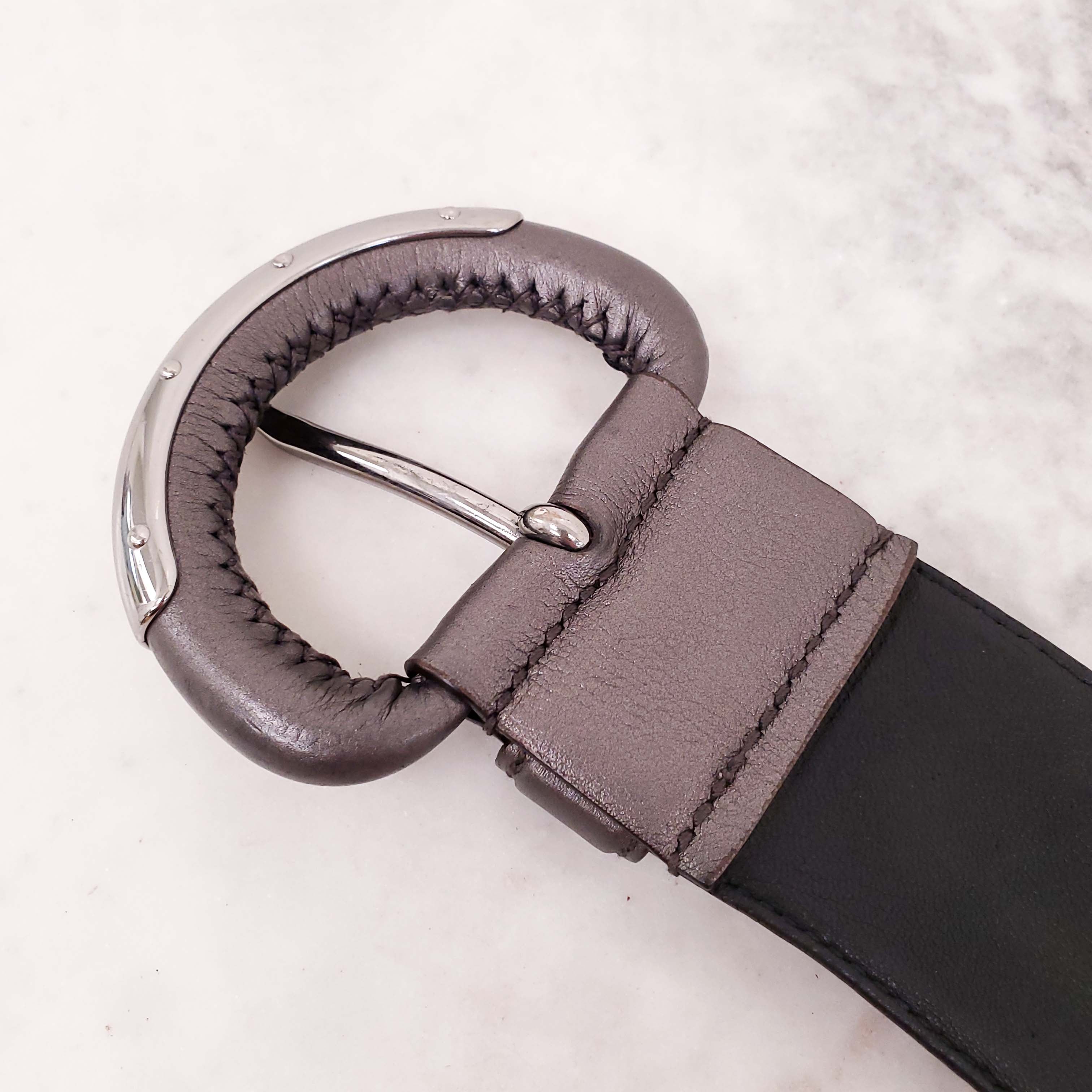 PRADA SILVER LEATHER BELT- SIZE 85