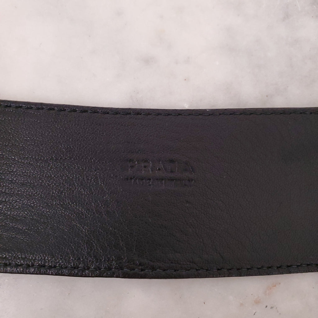 PRADA SILVER LEATHER BELT- SIZE 85
