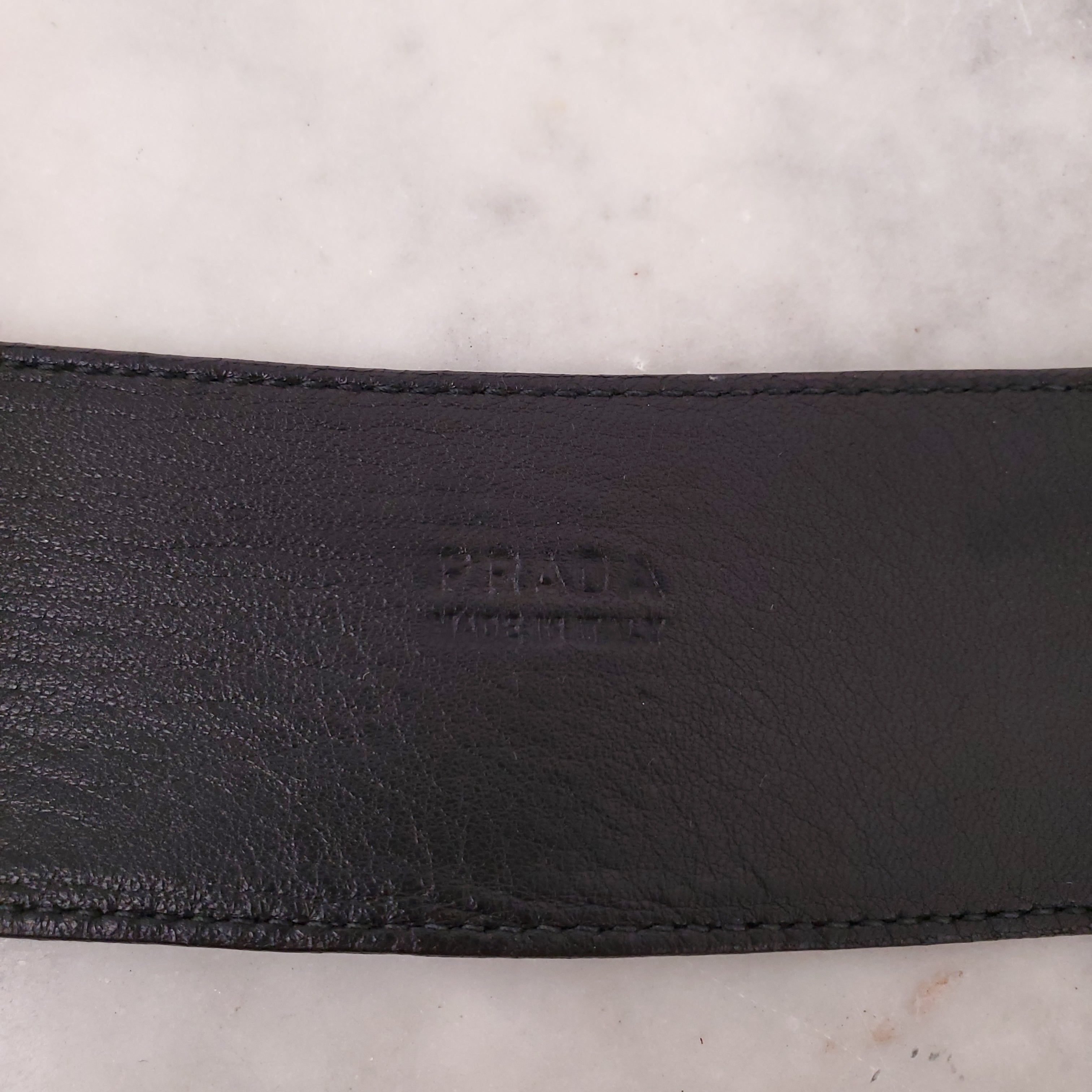 PRADA SILVER LEATHER BELT- SIZE 85
