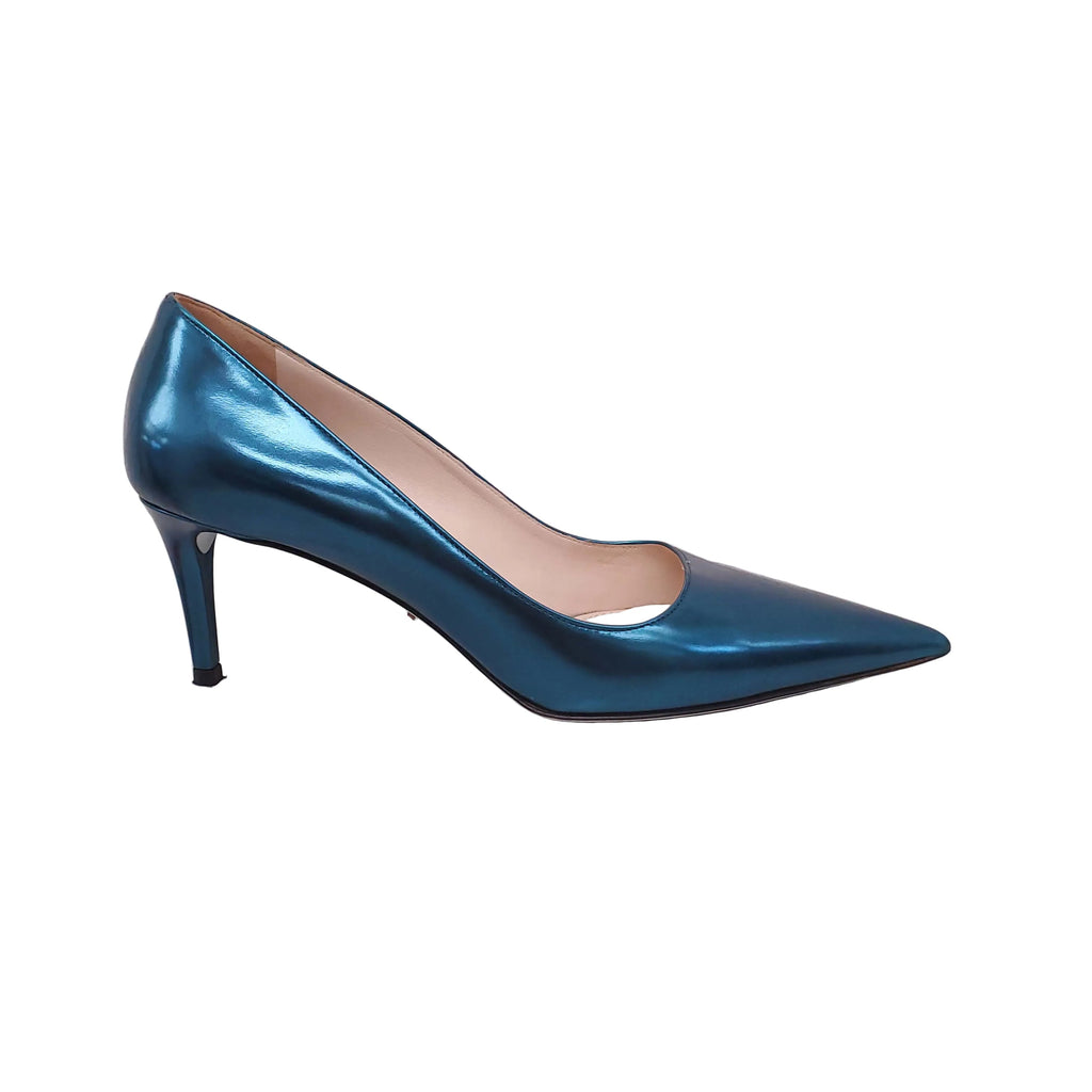 PRADA TURQUOISE METALLIC HEELS - SIZE 38