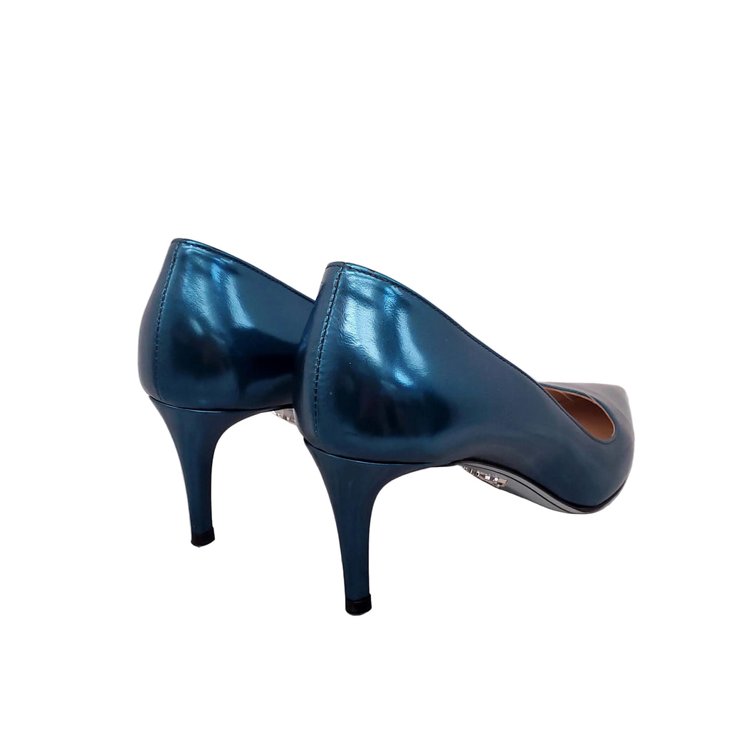 PRADA TURQUOISE METALLIC HEELS - SIZE 38