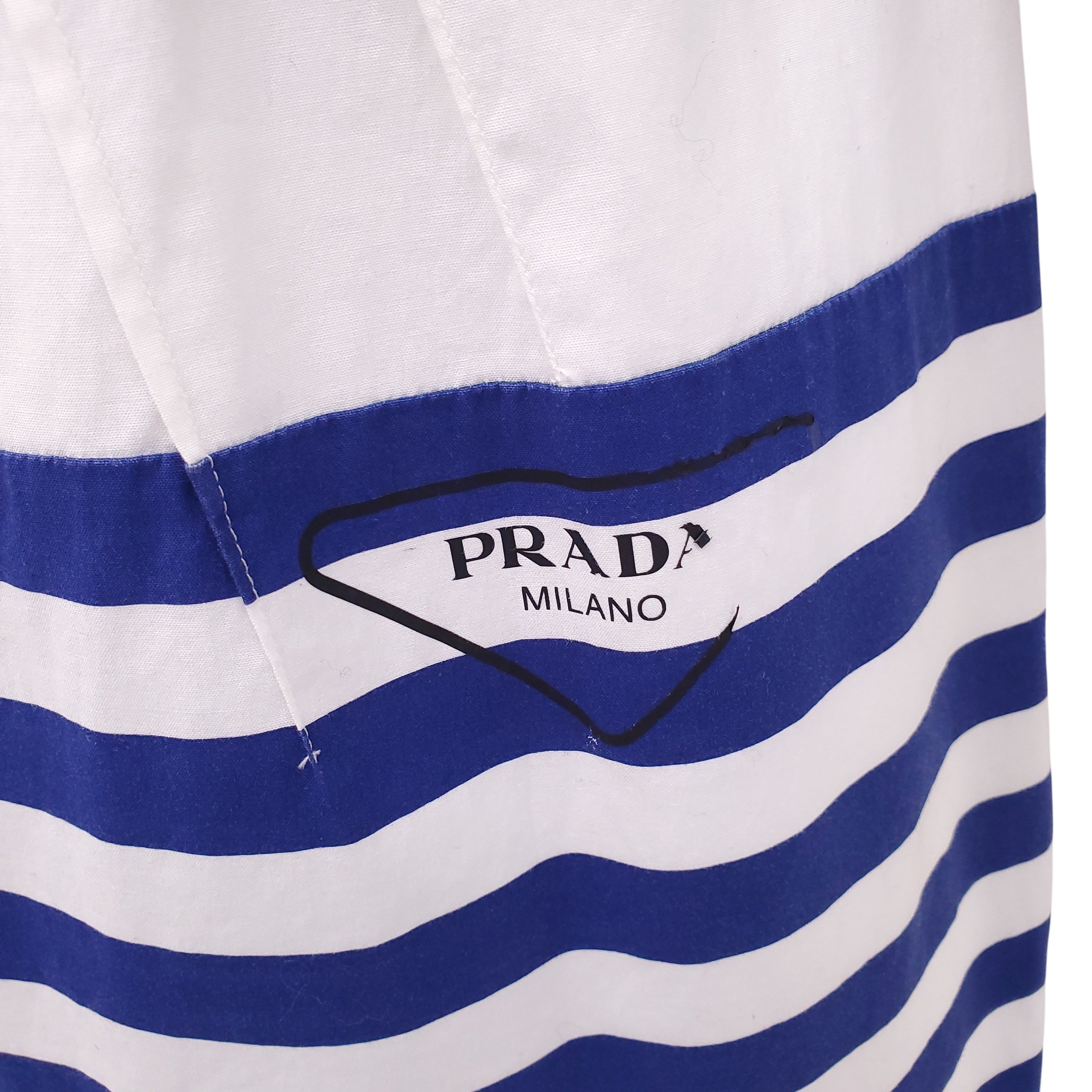 PRADA WHITE, GREEN, AND BLUE STRIPED DRESS - SIZE 42