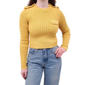 PRADA YELLOW RIBBED SWEATER WITH TRIANGLE LOGO AND POCKET - SIZE 36