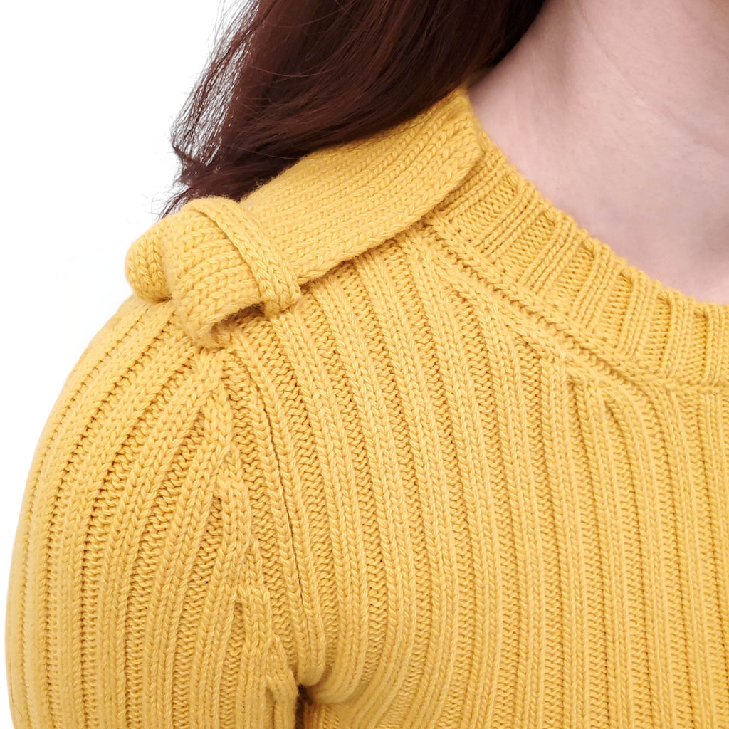 PRADA YELLOW RIBBED SWEATER WITH TRIANGLE LOGO AND POCKET - SIZE 36