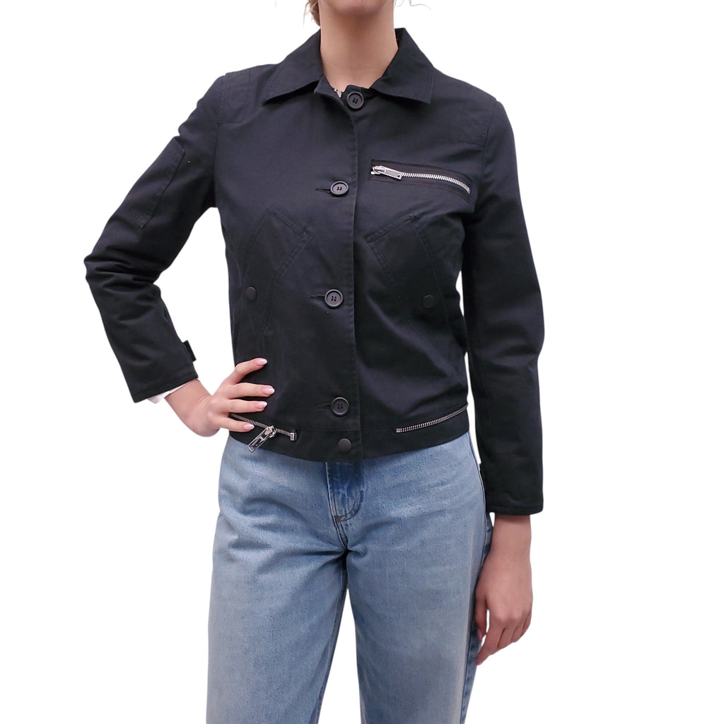 PROENZA SCHOULER BLACK CROPPED JACKET WITH ZIPPER DETAILS - SIZE XS