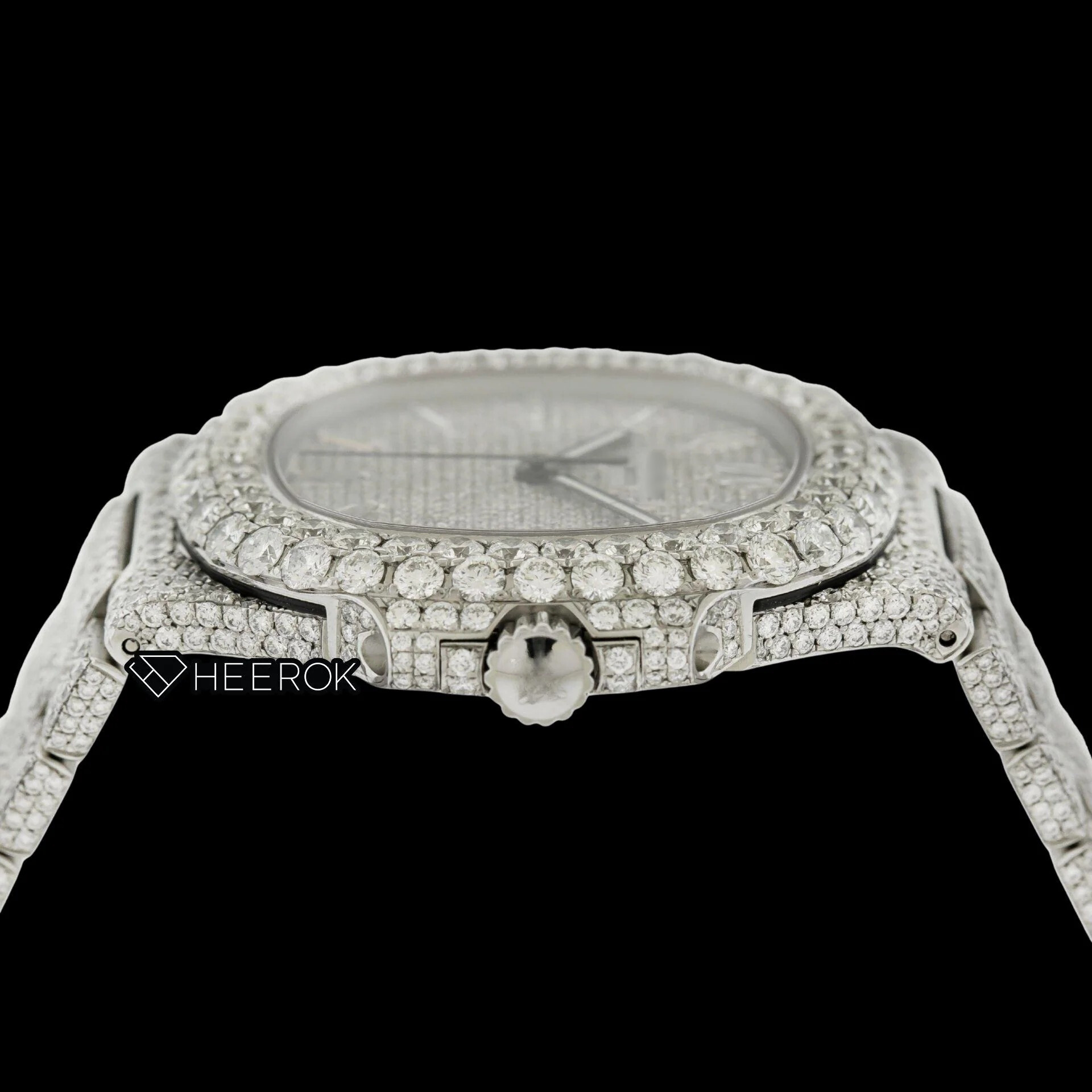 Patek Philippe Nautilus Full Pave White Dial Baguette Diamond Markers Diamond Bezel Fully Iced Moissanite Diamond Watch