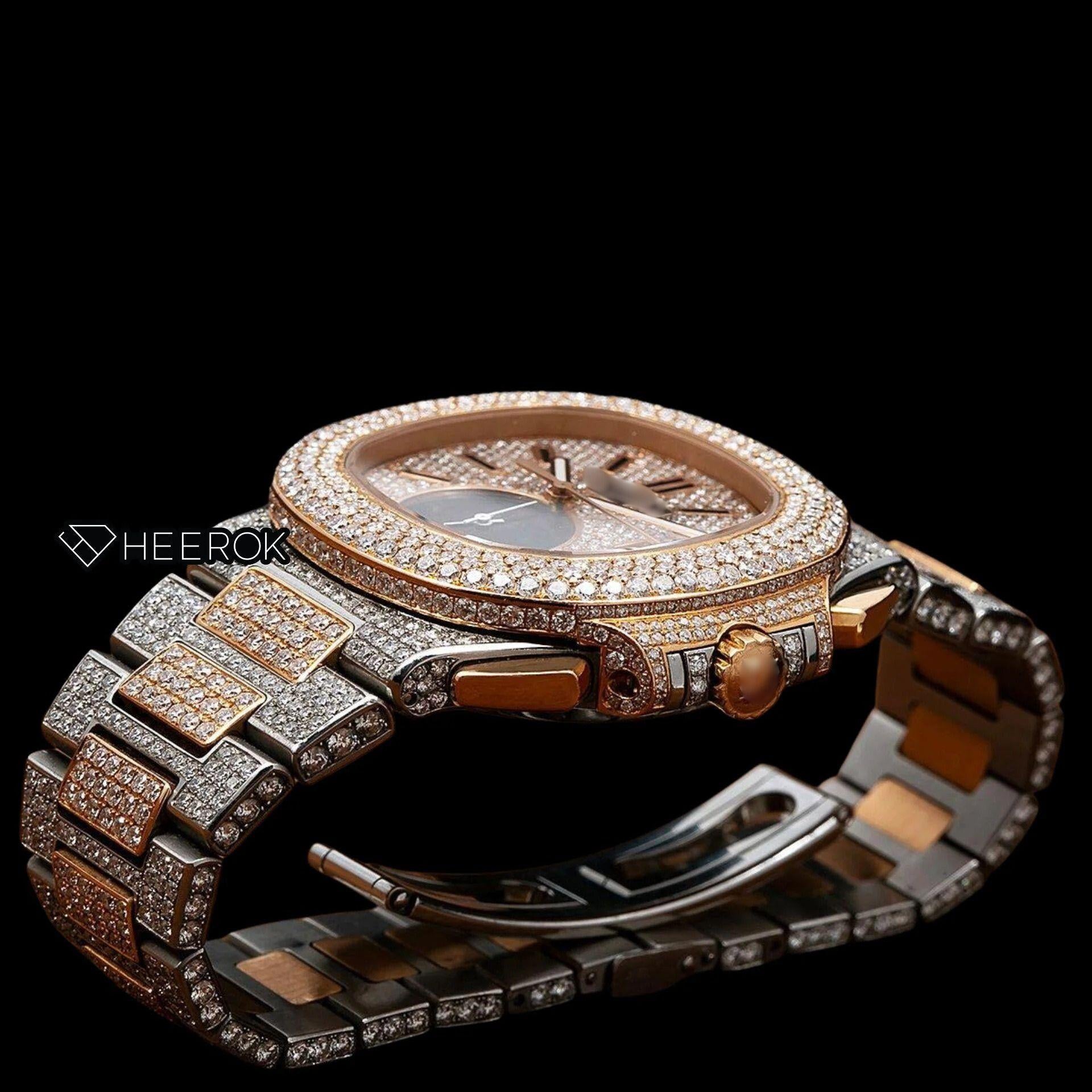 Patek Philippe Nautilus Rose Gold Dial Stick Markers Diamond Bezel Two Tone Rose Gold Moissanite Diamonds