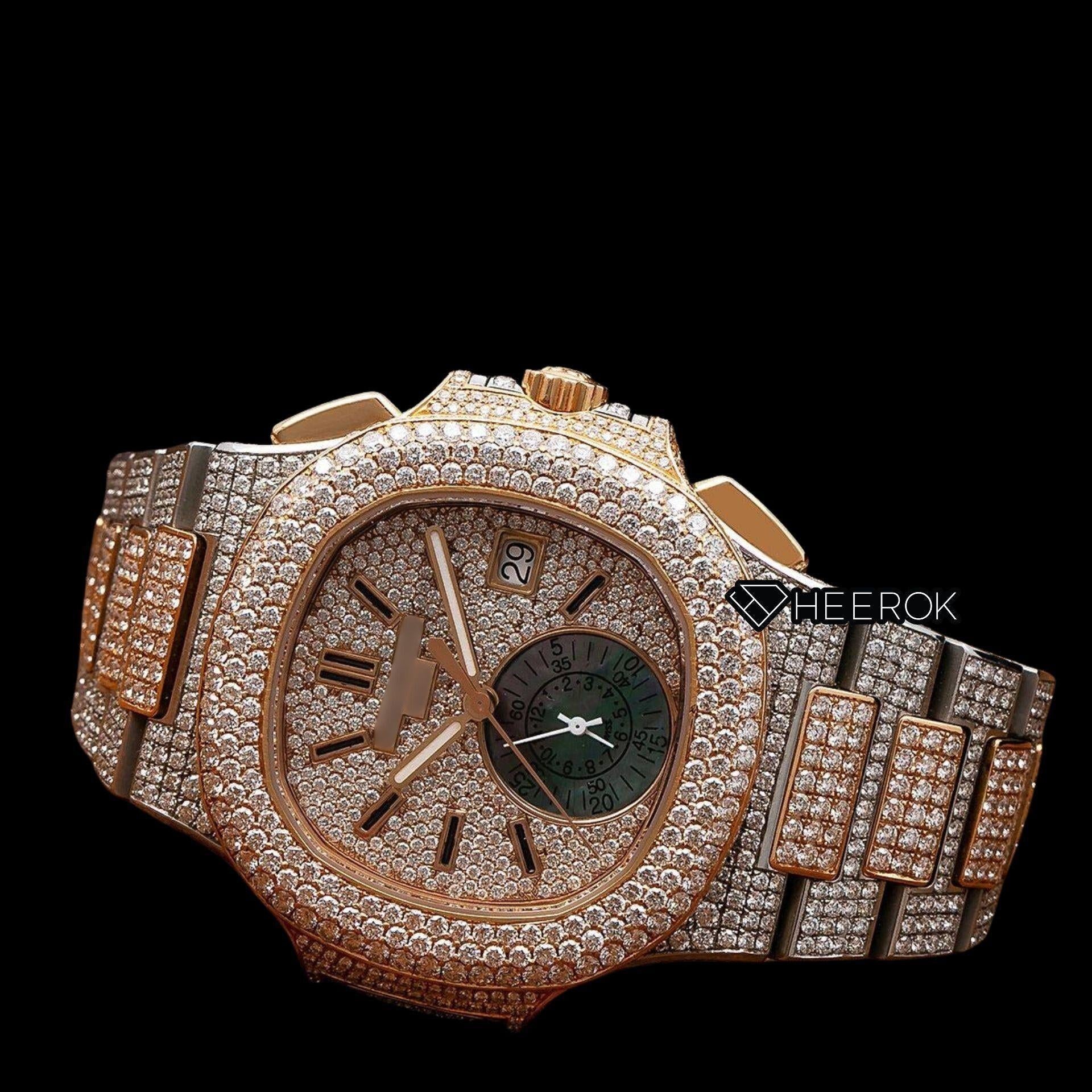 Patek Philippe Nautilus Rose Gold Dial Stick Markers Diamond Bezel Two Tone Rose Gold Moissanite Diamonds