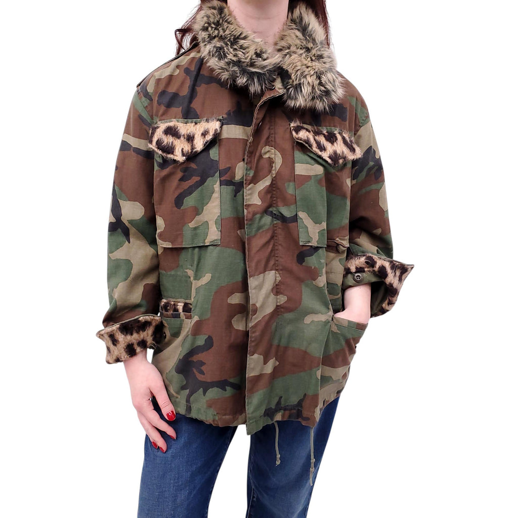 R13 CAMOUFLAGE JACKET WITH LEOPARD SLEEVE DETAIL - O/S