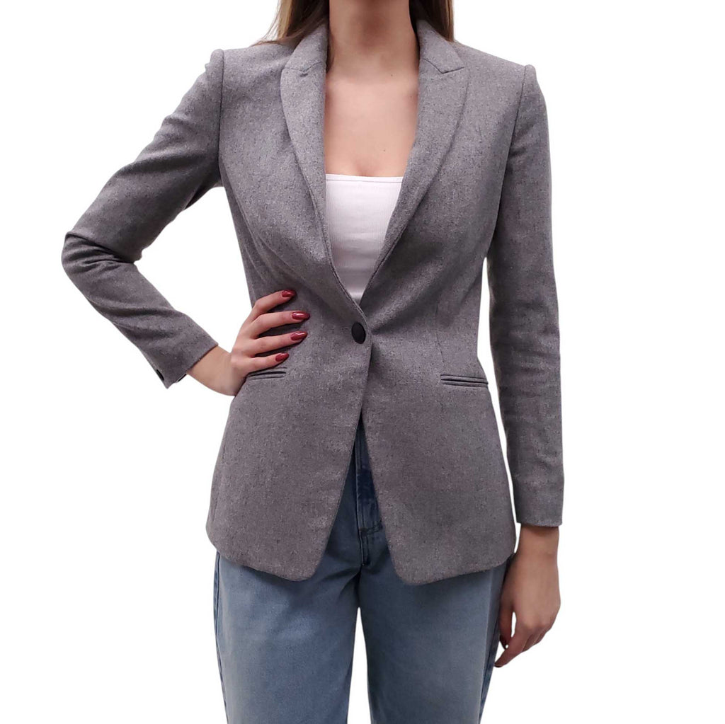 RAG & BONE GREY BLAZER WITH LEATHER DETAIL - SIZE 00