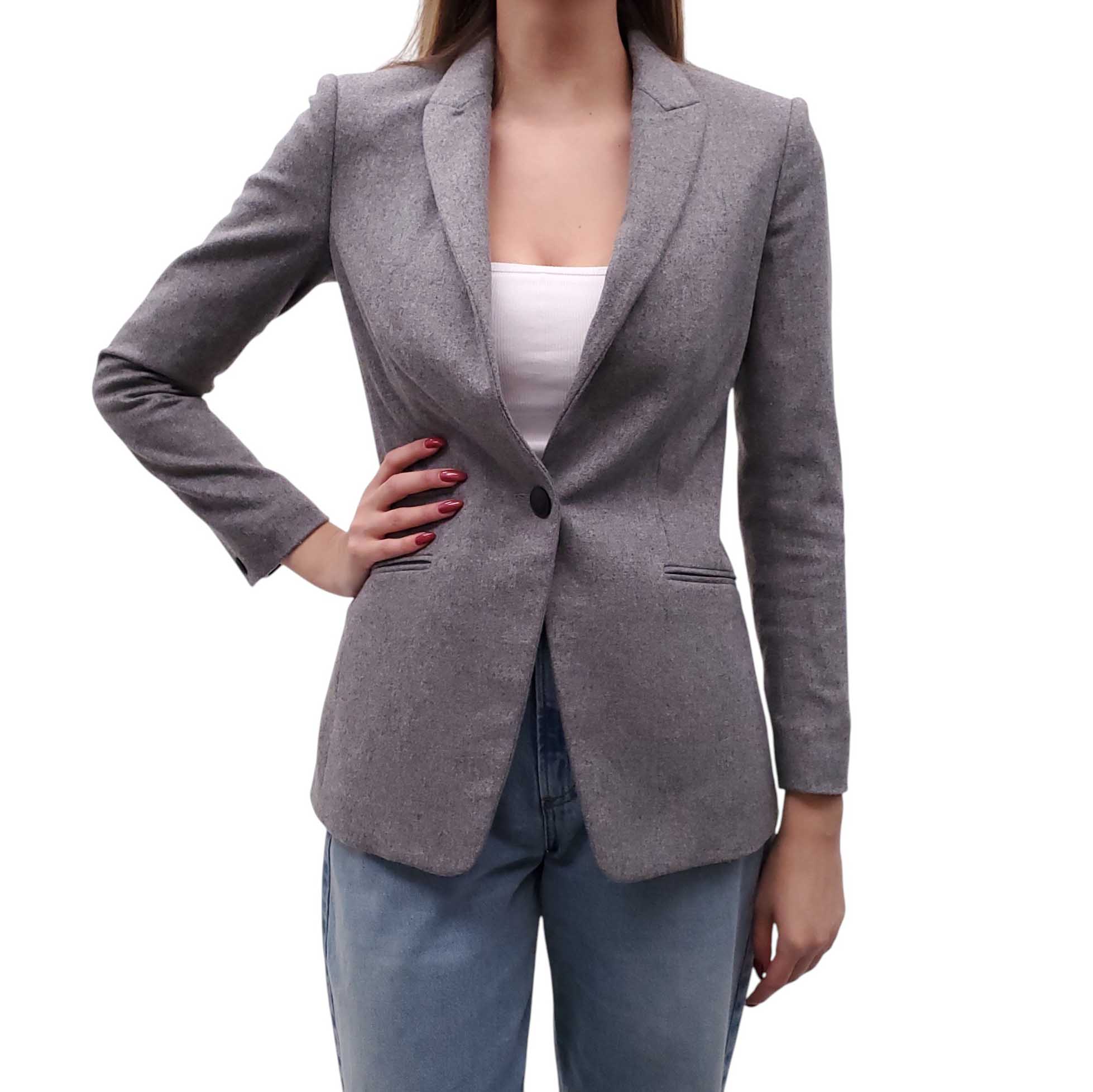 RAG & BONE GREY BLAZER WITH LEATHER DETAIL - SIZE 00