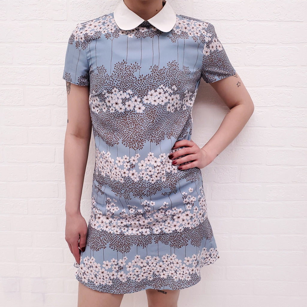 RED VALENTINO BLUE FLORAL COLLAR DRESS - SIZE 2