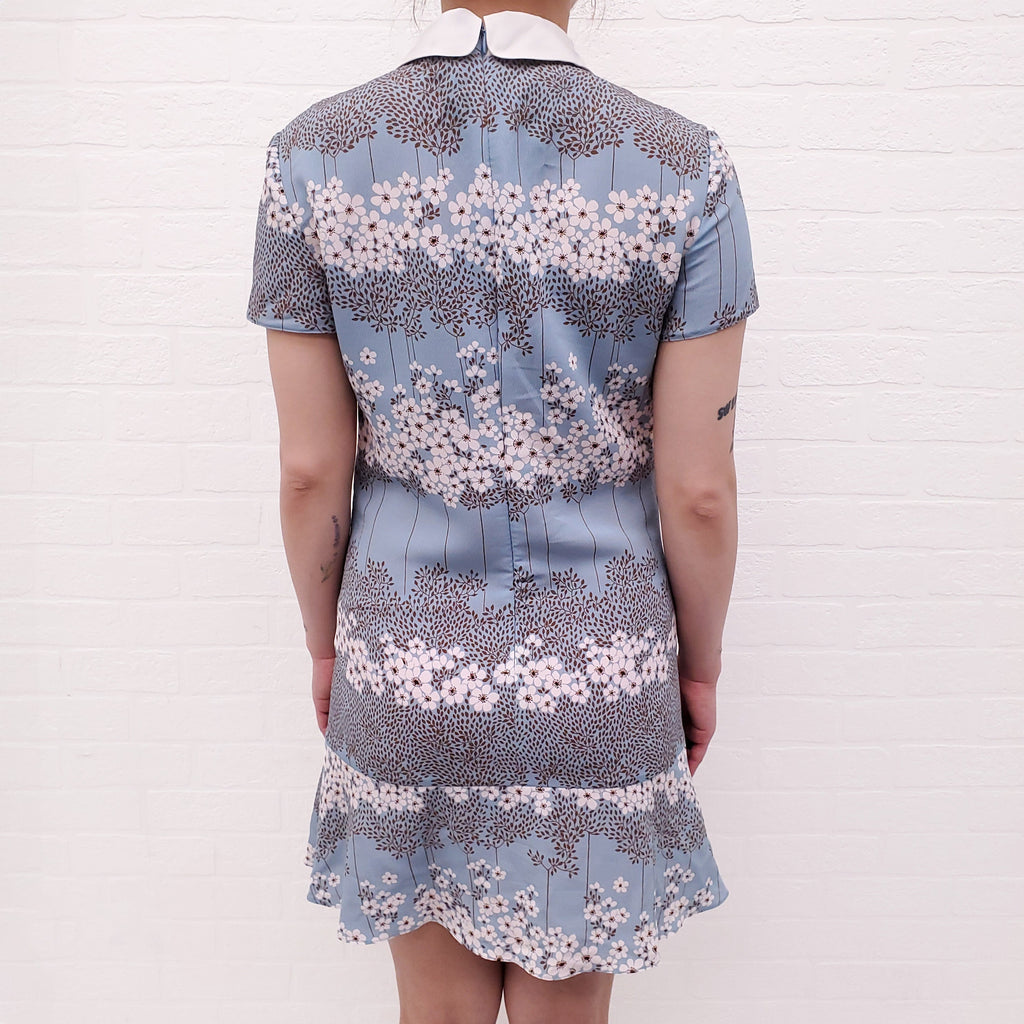 RED VALENTINO BLUE FLORAL COLLAR DRESS - SIZE 2