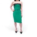 REEM ACRA GREEN DRESS WITH BLACK LACE SEQUIN DETAIL - SIZE 8