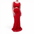 REEM ACRA RED LACE GOWN - SIZE 4