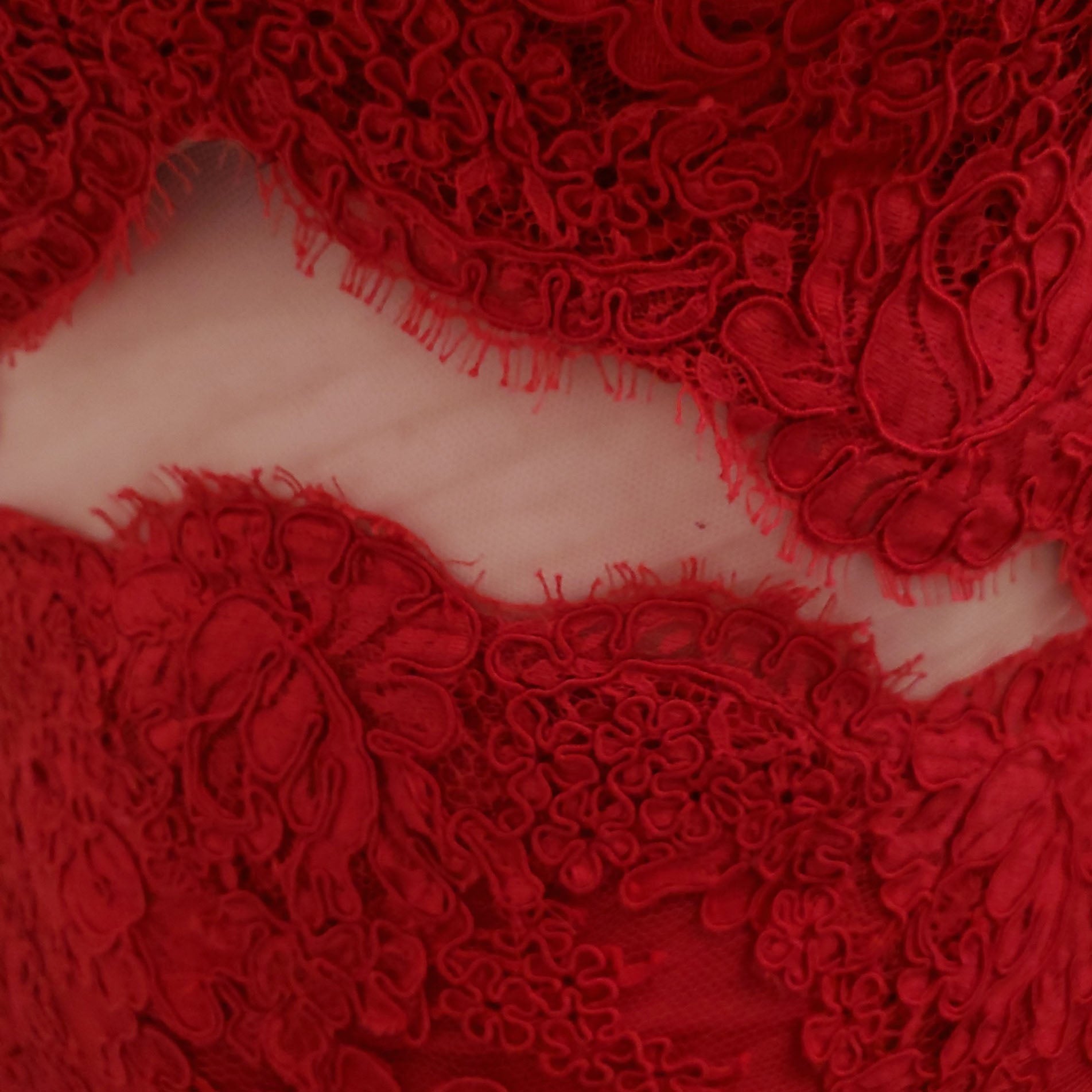 REEM ACRA RED LACE GOWN - SIZE 4