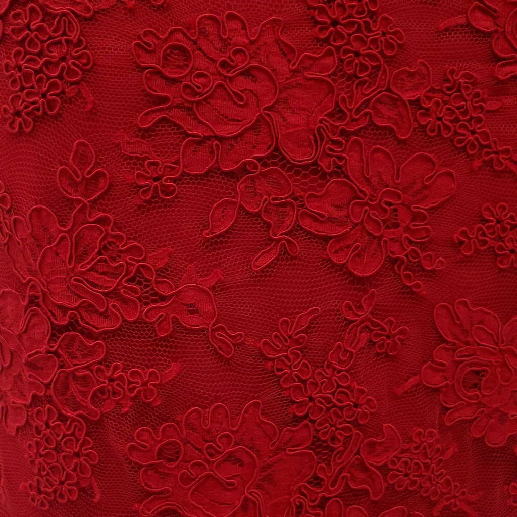 REEM ACRA RED LACE GOWN - SIZE 4