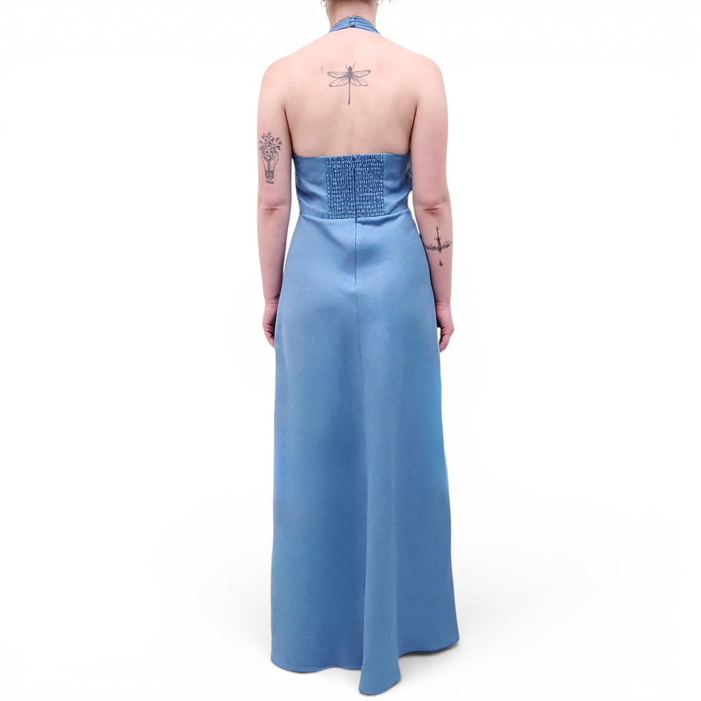 REFORMATION BLUE HALTER LINEN DRESS - SIZE 8