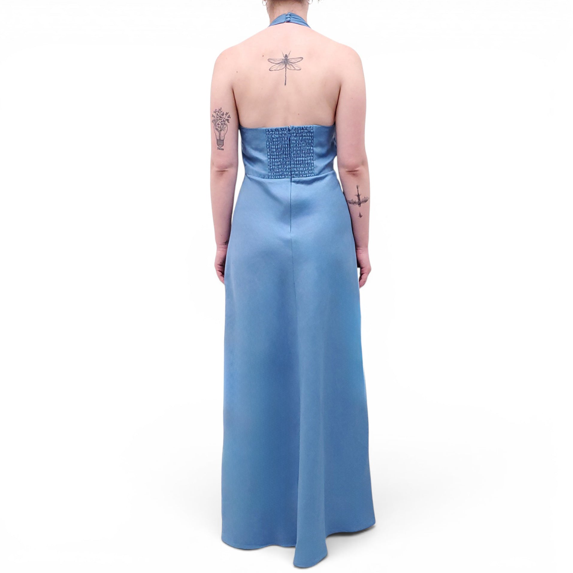 REFORMATION BLUE HALTER LINEN DRESS - SIZE 8
