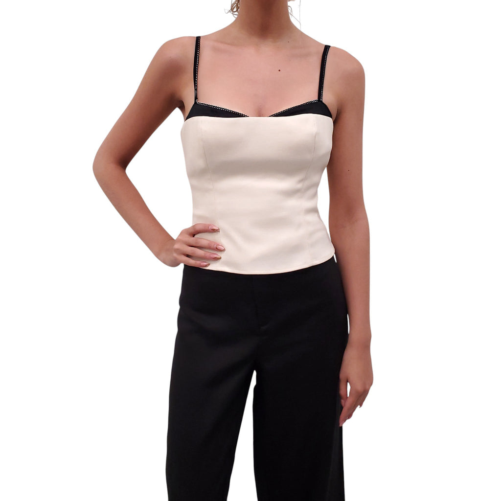 REFORMATION CREAM AND BLACK BUSTIER TOP - SIZE 6