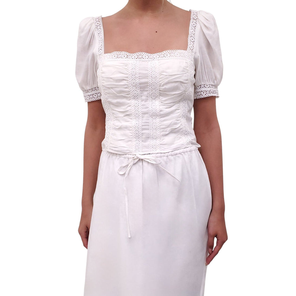 REFORMATION WHITE SHORT-SLEEVE EYELET TOP - SIZE 8